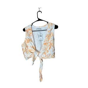 Abercrombie & Fitch Orange & White Linen Blend Sleeveless Tie Front Crop Top Siz